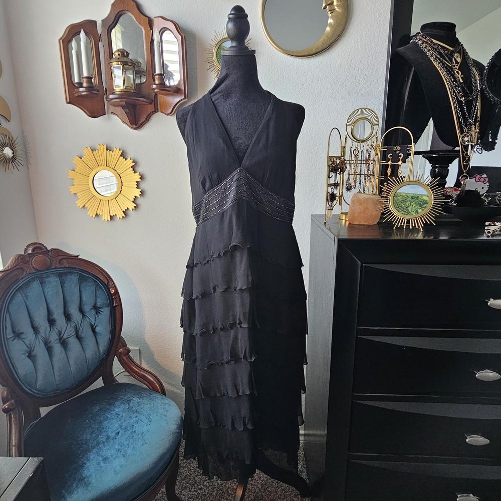 Dave & Johnny Black Tiered Maxi Dress